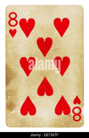 Huit de coeur Vintage playing card - isolated on white (chemin inclus) Banque D'Images