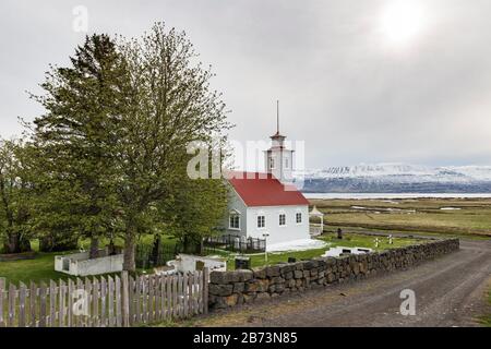 L'église des années 19 à Laufás, Eyjafjörður, au nord de l'Islande Banque D'Images