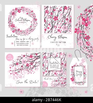 Sakura cherry branch avec des fleurs en illustration. Illustration de Vecteur