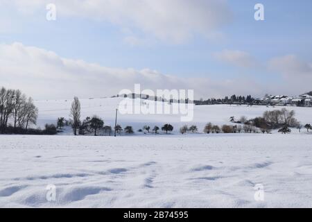 Neige sur l'Eifel près de Maria Laach Banque D'Images