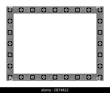 Serpente grecque classique, cadre rectangulaire, motif serpené sans coutures. Bordure décorative avec méandres et croix dans des carrés noirs. Touche grecque. Banque D'Images