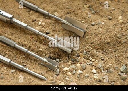 test des ailettes pour les tests de la surface de la terre. Échantillon de sol prélevé dans les travaux de forage de géologie de construction sur le site Banque D'Images