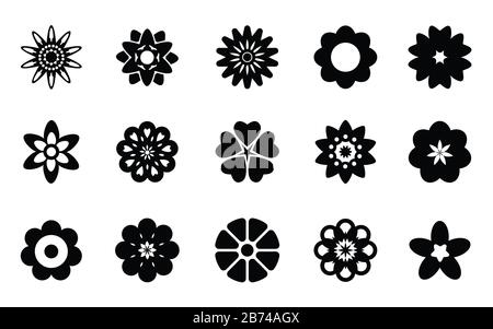 fleurs illustrées isolées noir sur blanc Banque D'Images