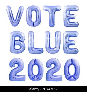 Vote bleu 2020 concept de campagne électorale fait de ballons gonflables bleus isolés sur fond blanc Banque D'Images