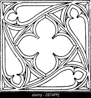 Traceur gothique, architecture gothique, cadre de vitraux, motifs de fenêtres, dessin vintage ou illustration de gravure. Illustration de Vecteur