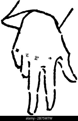 Le signal de la main indique la quantité d'augmentation ou de diminution par les doigts, le dessin de ligne vintage ou l'illustration de gravure. Illustration de Vecteur