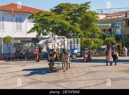 Buyukada, Turquie-18 septembre 2019.les touristes apprécient une balade en calèche traditionnelle sur Buyukada dans les îles des Princes AKA Adalar Banque D'Images