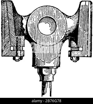 Cette illustration représente la Crossshead utilisée dans les moteurs à va-et-vient long, le dessin de ligne vintage ou l'illustration de gravure. Illustration de Vecteur