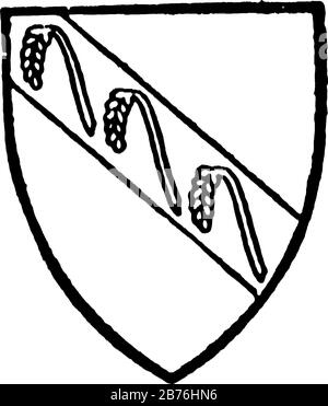 Le seigle portait trois oreilles de seigle sur une courbe, un dessin de ligne vintage ou une illustration de gravure. Illustration de Vecteur