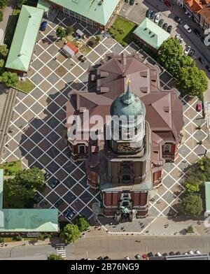 L'église principale protestante de Saint-Michaelis, appelée Michel, est la plus célèbre église de Hambourg, 12.08.2012, vue aérienne, Allemagne, Hambourg Banque D'Images
