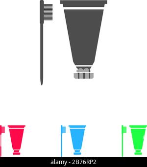 Brosse à dents et icône de dentifrice à plat. Pictogramme de couleur sur fond blanc. Symbole d'illustration vectorielle et icônes bonus Illustration de Vecteur