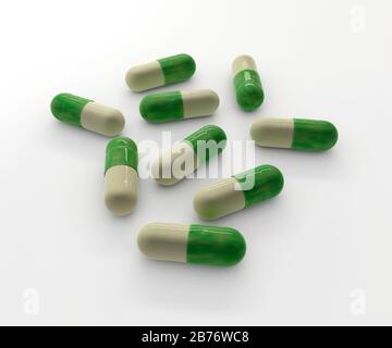 Image générée par ordinateur de capsules modélisées sur un échantillon de fluoxétine. Banque D'Images