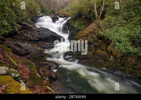 Chutes De Scadin - Gorge De La Rivière Cullasaja, Forêt Nationale De Nantahala, Près Des Highlands, Caroline Du Nord, États-Unis Banque D'Images