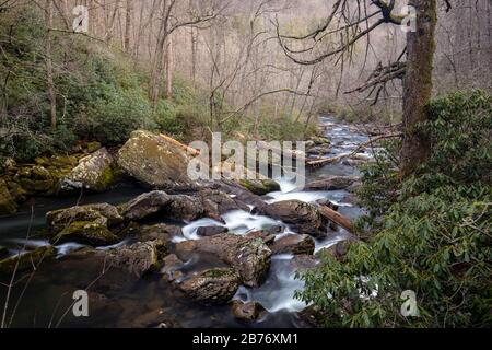 Gorge De La Rivière Cullasaja Près Des Chutes De Scadin - Forêt Nationale De Nantahala, Près Des Highlands, Caroline Du Nord, États-Unis Banque D'Images