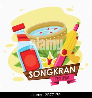 fête de songkran avec bol et eau jouet pistolet Illustration de Vecteur