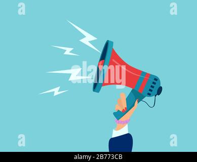 Vecteur d'une main femelle tenant une mégaphone faisant une annonce Illustration de Vecteur