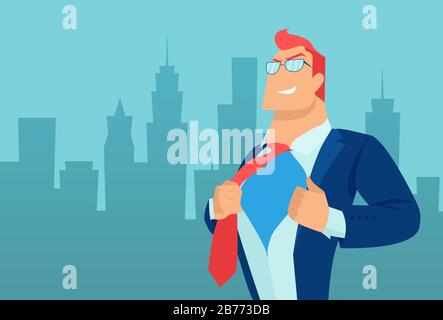 Vecteur d'un super héros homme d'affaires sur un fond urbain Illustration de Vecteur