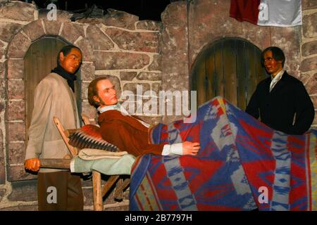 SAN ANTONIO, ÉTATS-UNIS - 27 septembre 2006 : tableau de travail de cire de James Bowie avant sa mort à la bataille de l'Alamo. Banque D'Images