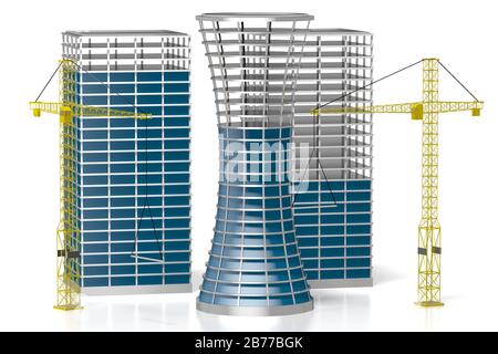 Bâtiments de bureaux en trois dimensions, site de construction Banque D'Images