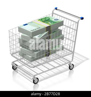 L'argent dans le panier - idéal pour les sujets comme le shopping, le consumérisme, etc Banque D'Images