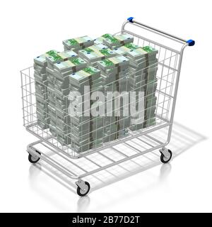 L'argent dans le panier - idéal pour les sujets comme le shopping, le consumérisme, etc Banque D'Images