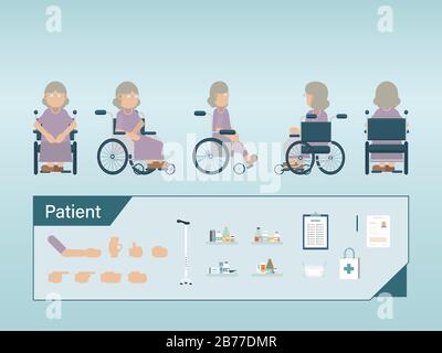 Jeu de caractères patient senior dans l'illustration vectorielle fauteuil roulant Illustration de Vecteur