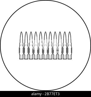 Balles en rangée ceinture machine pistolet cartouches Bandoleer War concept icône en cercle rond contour noir illustration vectorielle plate style simple image Illustration de Vecteur