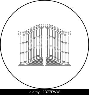 Icône de portes forgées dans le cercle contour rond noir illustration vectorielle couleur plate image simple Illustration de Vecteur