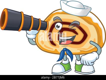 Rouleau suisse à motif personnage de dessin animé de Sailor avec binoculaire Illustration de Vecteur
