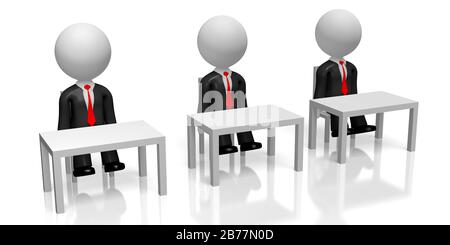 Hommes d'affaires en trois dimensions assis derrière un bureau Banque D'Images