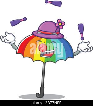 Un parapluie doux arc-en-ciel mascotte style dessin animé jouant à Juggling Illustration de Vecteur