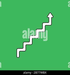 Illustration vectorielle du symbole d'escalier de ligne avec flèche pointant vers le haut. Contours noirs, arrière-plan vert. Illustration de Vecteur