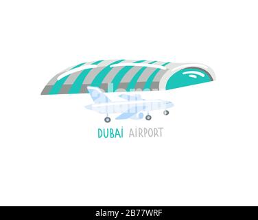 Aéroport de Dubaï - icône de dessin à la main dans un style plat, Émirats arabes Unis Illustration de Vecteur