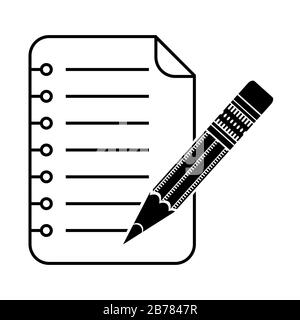Crayon Avec Icône Bloc-Notes Ouverte. Symbole Carré En Spirale Pour Ordinateur Portable. Vide Vide. Feuille De Papier Avec Ressort Hélicoïdal. Banque D'Images