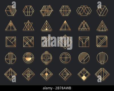 Formes géométriques Art déco. Forme d'art géométrique doré, symbole de cercle or et triangle abstrait. Lignes créatives carrées et élégantes géométries Illustration de Vecteur