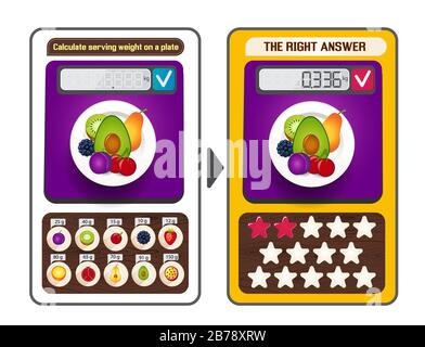 Jeu de puzzle éducatif, casse-tête de Web pour les enfants et les adultes. Tâches de jeu le calcul du poids de service sur chaque plaque Illustration de Vecteur