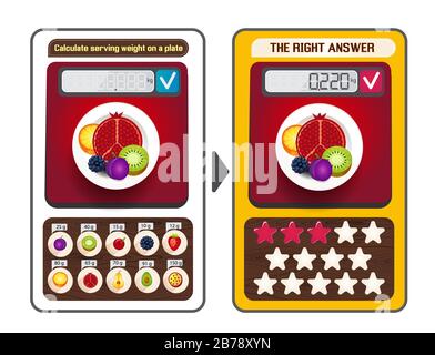 Jeu de puzzle éducatif, casse-tête de Web pour les enfants et les adultes. Tâches de jeu le calcul du poids de service sur chaque plaque Illustration de Vecteur