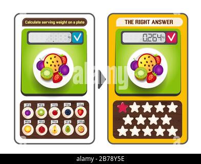 Jeu de puzzle éducatif, casse-tête de Web pour les enfants et les adultes. Tâches de jeu le calcul du poids de service sur chaque plaque Illustration de Vecteur