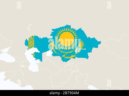 Asie avec la carte du Kazakhstan en surbrillance. Illustration Vectorielle. Illustration de Vecteur