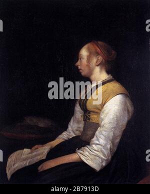 Gerard ter Borch (II) - fille Assise en costume de paysan Banque D'Images