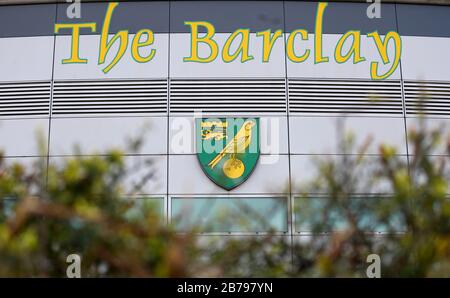 Vue générale à l'extérieur de Carrow Road, stade du Norwich City football Club, suite à l'annonce d'hier que la Premier League a suspendu tous les matchs jusqu'au samedi 4 avril 2020. Banque D'Images