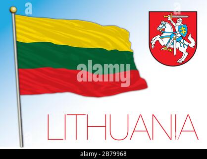 Drapeau national officiel de la Lituanie et armoiries, Union européenne, illustration vectorielle Illustration de Vecteur