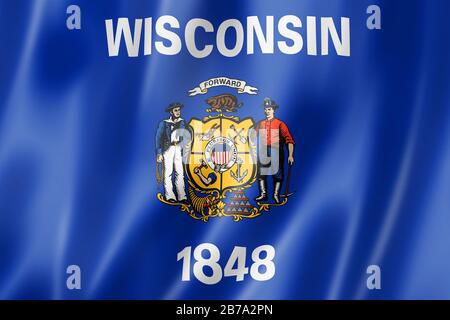 Wisconsin Flag, états-unis waving banner collection. Illustration tridimensionnelle Banque D'Images