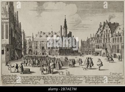 Gezicht op de Grote Markt met het stadhuis te Haarlem. Banque D'Images