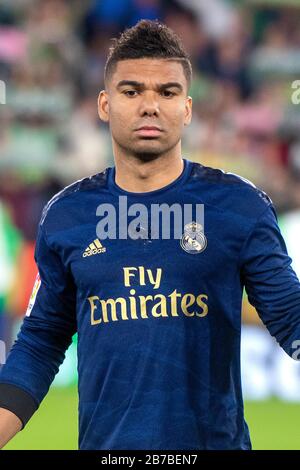 SÉVILLE, 22-12-2019. Primera División Spanish League. LaLiga. Estadio Benito Villamarín. Casemiro (Real Madrid) pendant le jeu Real Betis - Real Madrid. Banque D'Images