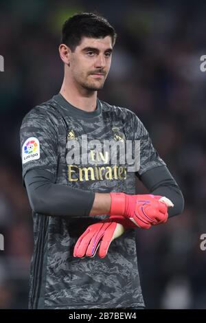 SÉVILLE, 22-12-2019. Primera División Spanish League. LaLiga. Estadio Benito Villamarín. Thibaut courtois (Real Madrid) pendant le jeu Real Betis - Real Madrid. Banque D'Images