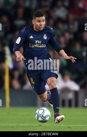 SÉVILLE, 22-12-2019. Primera División Spanish League. LaLiga. Estadio Benito Villamarín. Casemiro (Real Madrid) pendant le jeu Real Betis - Real Madrid. Banque D'Images