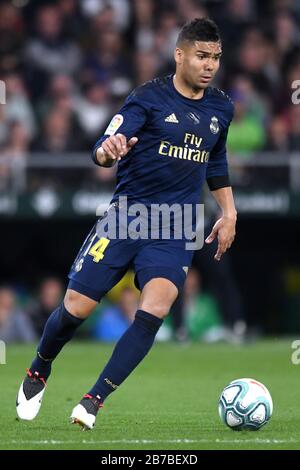 SÉVILLE, 22-12-2019. Primera División Spanish League. LaLiga. Estadio Benito Villamarín. Casemiro (Real Madrid) pendant le jeu Real Betis - Real Madrid. Banque D'Images