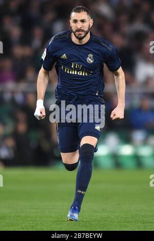 SÉVILLE, 22-12-2019. Primera División Spanish League. LaLiga. Estadio Benito Villamarín. Karim Benzema (Real Madrid) pendant le jeu Real Betis - Real Madrid. Banque D'Images