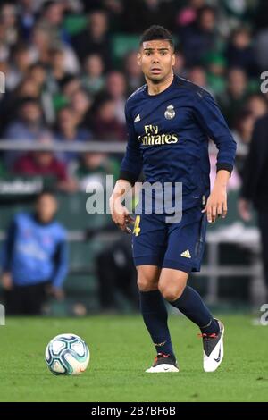 SÉVILLE, 22-12-2019. Primera División Spanish League. LaLiga. Estadio Benito Villamarín. Casemiro (Real Madrid) pendant le jeu Real Betis - Real Madrid. Banque D'Images